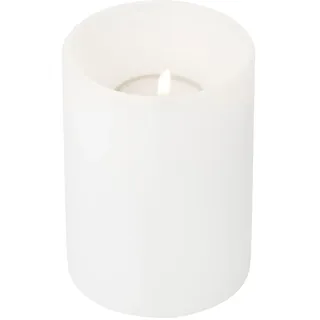 EDZARD Teelichthalter Dauerkerze Cornelius Deep, tiefliegendes Teelicht, weiß, Höhe 11 cm, Durchmesser 8 cm, beidseitig verwendbar für Normale Teelichter und höhere Teelichter mit Kunststoffhülle