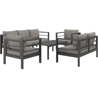 Konifera Gartenlounge-Set »»New Jersey«« schwarz (schwarz, dunkelgrau,), Aluminium, Sitzmöbel-Sets, inkl. Auflagen, Tischplatte aus Nonwood