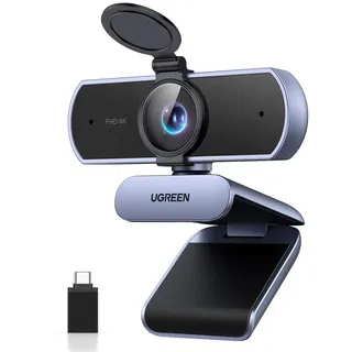 UGREEN FineCam Lite 4K, UHD Webcam 4K, Webcam mit Mikrofon und Objektivabdeckung, PC Kamera Autofokus, 70°FOV, USB-A/C Anschluss, für PC/Laptop/Windows/Mac/Linux/Skype/FaceTime
