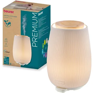 Beurer LA 45 Aroma Diffuser für ätherische Öle, 2-stufiger Ultraschall-Vernebler zur Aromatherapie, Stimmungslicht in 9 Farben, Keramikgehäuse & Holzdeckel, mit Timer & Abschaltautomatik, bis 20m2