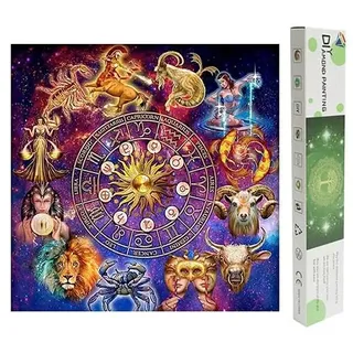 DCIDBEI Diamond Painting Sternchen Zwölf 40x40 cm 5D Diamant Painting Sternzeichen Diamond Painting Sternzeichen Stier Zwilling Diamant Painting Bilder Stern Löwe Jungfrau Verpackung Box