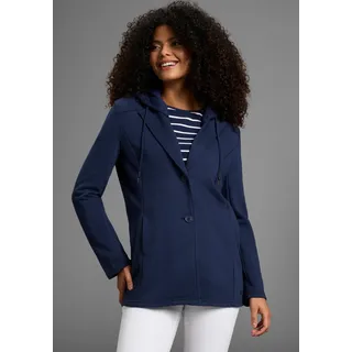 Sweatblazer KANGAROOS, Damen, Gr. 44, blau (marine), Sweatware, Obermaterial: 65% Polyester, 35% Baumwolle. Kapuzenfutter: 100% Baumwolle, unifarben, figurumspielend, Blazer Sweatblazer, mit abknöpfbarer Kapuze, Topseller