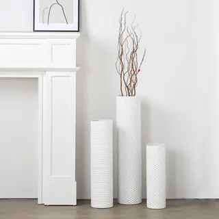 Dnnnii 3 Vasen Set - Hohe Zylindervasen aus Metall Weiß, Moderne Wabenstruktur, Große Stehvasen für Wohnzimmer (Höhe bis 70cm, Raumdekoration)