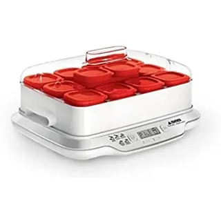 SEB YG661500 Multidelices Express Joghurtbereiter mit 12 Gläsern, weiß/rot