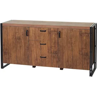 Mendler Sideboard HWC-A27, Kommode Schrank, 3D-Struktur 2 Staufächer 80x160x40cm MVG-zertifiziert MDF Metall ~ Wildeiche-Optik