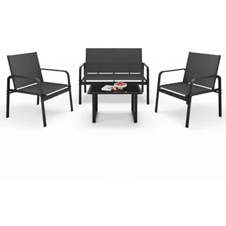 Mondeer Gartenmöbel Set mit Armlehnen 4-TLG für Garten Balkon Außen | Terrassenmöbel Außen mit Tisch Sofa und 2 Stühlen, Balkonmöbel Set mit Textilene, Schwarz