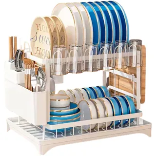 JOYBOS Abtropfgestell mit Zwei Höhen aus Edelstahl und Weiß