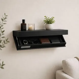 Zbyrithx Wandboard mit Geheimfach Aufbewahrungsbox aus Holz 40 x 21 x 7,2 cm Schweberegal mit versteckter Hängeschublade Wandregal für Wohnzimmer Büro Küche