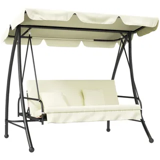 Redom Hollywoodschaukel 200/125/170 cm mit Liegefunktion, verstellbarem Dach und hoher Belastbarkeit, Cremeweiß , Beige , Metall , 125x170x200 cm , Gartenmöbel, Gartenschaukeln, Hollywoodschaukeln