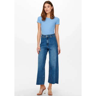 Rundhalsshirt ONLY "ONLEMMA S/S SHORT TOP NOOS JRS", Damen, Gr. XL, blau (ultramarine), Jersey, Obermaterial: 63% Polyester, 32% Viskose, 5% Elasthan, unifarben, regular fit kurz, Rundhals, gewellter Abschluss, Shirts Rundhalsshirt, Rundhals, modisch, regular fit, gewellter Abschluss, unifarben