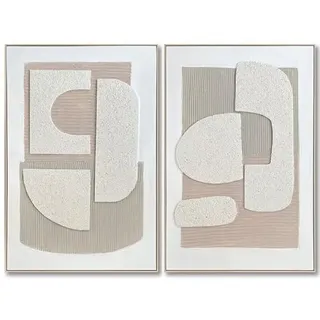 DRW Abstraktes Leinwandbild mit Naturholzrahmen in Natur, Weiß, Beige und Grau, 120 x 80 x 4,5 cm