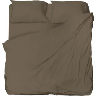 hermet Bettwäsche-Set für Doppelbett, Mikrofaser, Taupe, Bettwäsche, Spannbettlaken, 2 Kissenbezüge, Winner