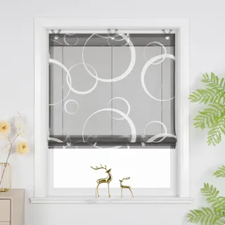 Joyswahl Raffrollo ohne Bohren Lichtdurchlässig Raffgardinen mit Hakenaufhängung Wohnzimmer Fenster Vorhänge Ösenrollo für Fenster mit Ösen Grau HxB 130 x 80 cm 1 Stück