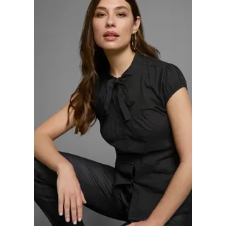 Schluppenbluse AJC, Damen, Gr. 42, schwarz, Web, Obermaterial: 100% Baumwolle, unifarben, figurbetont, V-Ausschnitt, Puffärmel mit Gummizug, Blusen Schluppenbluse, mit Schleife zum Binden, Topseller