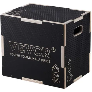 Vevor 3-in-1-Plyometrische Sprungbox 16/14/12-Zoll-Plyobox, Sprungkasten Sprungkiste 204 kg Tragfähigkeit, Fitnessübungs-Step-Up-Box für Heimtraining, Sprungkrafttraining Schwarz Einstellbare Höhe