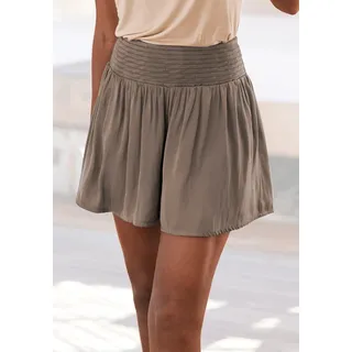 Webshorts LASCANA "aus luftig-leichter Satinqualität", Damen, Gr. 34, N-Gr, grün (khaki), Satin, Obermaterial: 100% Polyester, unifarben, figurumspielend kurz, Hosen Webshorts, luftige Sommershorts, modisch und elegant, Sommerhose, Topseller