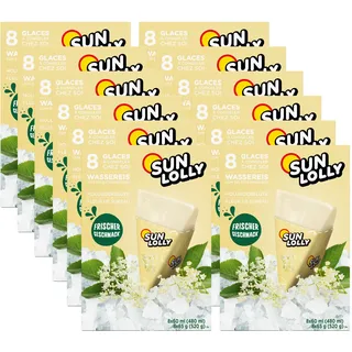 Sun Lolly Wassereis Holunderblüte 12 x 8 Stk | Vorratspack | Mit Fruchtsaft | Zum Selbsteinfrieren | Ohne künstliche Aromen | Frei von Süßungsmittel | Laktosefrei | Glutenfrei | 12 x 480 ml