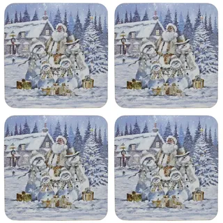 Weihnachten Untersetzer Kork Rückseite Set Mit 4 Geschirr - Weihnachtsmann Und