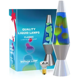 AONESY Lavalampe Dunkelblaues Flüssigkeit & Gelbes Wachs: Lavalampe Grün Tischlampe | Lavalampen Groß Glitzer Lampe Geschenk für Weihnachten Geburtstag-37cm