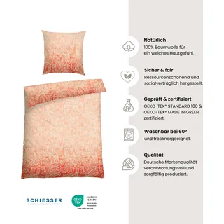 Schiesser Bettwäscheset Claire | 2-teilig | Paisley | Renforcé | 100 % Baumwolle | Reißverschluss | 135x200cm + 80x80cm | Apricot - Orange
