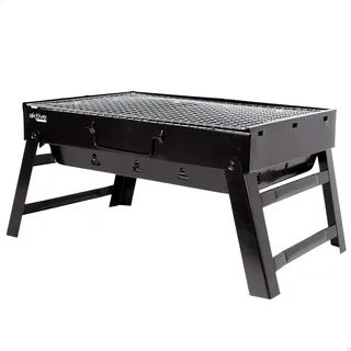 AKTIVE 63032 Tragbarer Holzkohlegrill aus Stahl schwarz und rechteckig, zusammenklappbar, Maße 43 x 29 x 22 cm, mit Griff, leicht zu transportieren, Campinggrill, Terrasse, Balkon