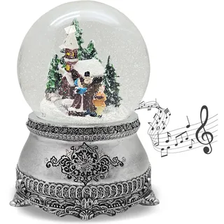 20307 Schneekugel Romantischer Winterspaziergang Winter & Weihnacht Zinnoptik-Sockel mit Spieluhr Durchmesser 100mm