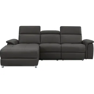 Home affaire Ecksofa »Pareli, L-Form, 259cm,m. Recamiere, Echtleder, Kunstleder, Webstoff« man. o. elektr. Relaxfunktion, USB/Kopfteilverstellg u. LED, braun