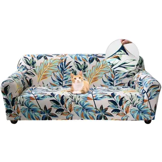 Jaotto Sofabezug 3 Sitzer Elastischer Stretch Spandex Sofa Überwürfe Sofahusse Antirutsch Waschbar Sofaschoner Couchbezug für Sofa mit Armlehne,Regenwald Blätter