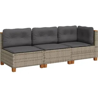 vidaXL Gartensofa mit Kissen 3-Sitzer Grau Poly Rattan - Grau