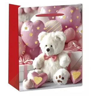 Geschenktasche „Weißer Bär mit Herzen“ – 26 x 32 cm
