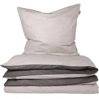 SCHIESSER Doubleface Unifarben Baumwolle Hellgrau-Dunkelgrau 135 x 200 cm + 80 x 80 cm