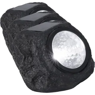 Velamp LED Solarleuchte im Stein-Design, LED Solar Stein. Aus Kunststoff. Leuchte für Garten, Terrasse, Wege, Balkone (Packung mit 3)