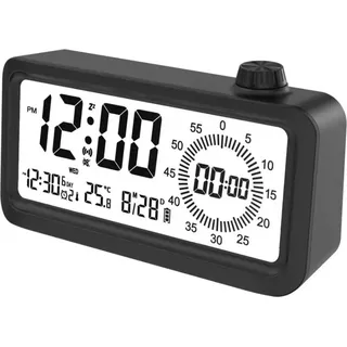 INF Wiederaufladbarer Smart Wecker mit LCD, Nachtlicht und Countdown-Timer Schwarz - Schwarz