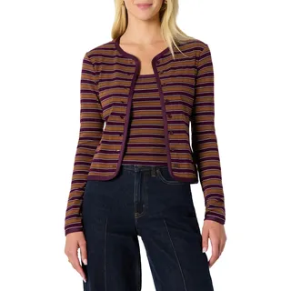 Amazon Essentials Damen Slim-Fit Strickcardigan Mit Rippstruktur Und Cami-Top Mit Abnehmbaren Trägern, Burgunderrot Braun Streifen, S