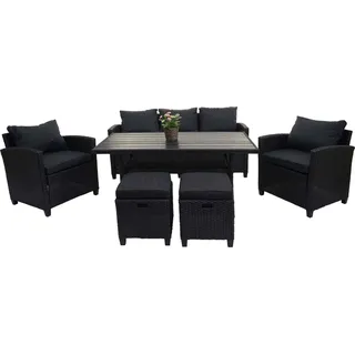 Mendler Poly-Rattan Garnitur HWC-E95, Garten-/Lounge-Set Sitzgruppe, Spun Poly halbrundes Rattan schwarz, Kissen anthrazit ~ Grau