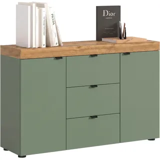 OTTO home Sideboard "MAMBO II, Breite 125 cm, 2 Türen, 3 Schubkästen" 1 Stk. tlg. Sideboard, Kommode, Wohnzimmer, Flur, Arbeitszimmer, smoke grün, wotan eiche nachbildung