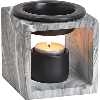 Duftlampe 10x10cm Keramik Marmoroptik Schwarz Öllampe Aromalampe Tischdeko Duft