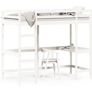 vidaXL Hochbett mit Schreibtisch Weiß 90x190 cm Massivholz Kiefer - Weiß