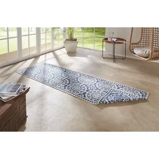 Northrugs Jardin Teppiche Gr. B: 80cm, 5mm, L: 350cm, beige Creme blau) Wendeteppich, In-& Outdoor, Vintage, Balkon, Garten, Wohnzimmer, Flur