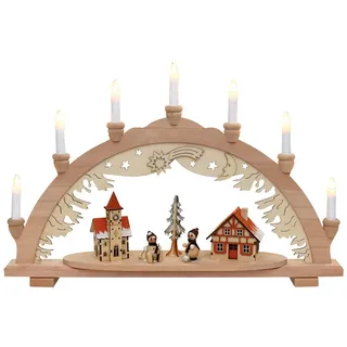 Schwibbogen, 7 flammig, Motiv: Schneemannstadt, 57 x 9 x 38 cm