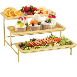 Lifewit Etagere 3 Etagen, Bambus Servierplatte 30,5 x 16,5 cm, Gold