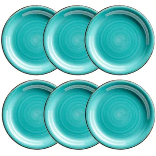 Mäser Desserttellerset , Türkis , Keramik , 6-teilig , rund , 2.5 cm , Grüner Punkt , Geschirr, Teller, Teller-Sets