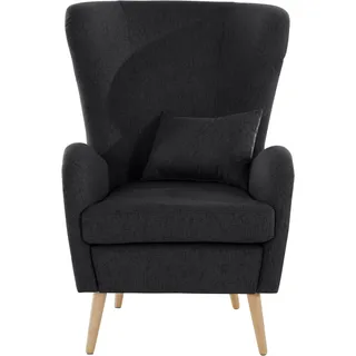 Home Affaire Ohrensessel Sallito Polyester/Fellimitat 76 x 109 x 85 cm Schwarz mit Hocker