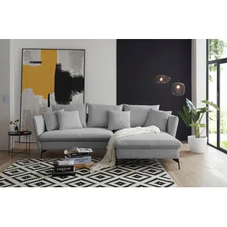 andas Ecksofa »LIVORNO,258 cm, L-Form,«, Schlaffunktion u. Bettkasten (139/224cm), Samt, Struktur, Webstoff, grau