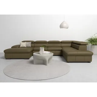 Home affaire Wohnlandschaft »Alberto U-Form« mit Kopfteilverstellung, wahlweise mit Bettfunktion, grün