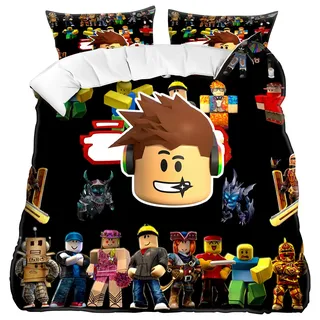 Roblx Kinderbettwäsche Set 3 Teilig, Roblx Anime Kinderbettwäsche 135*200cm | und Kissenbezüge 75X50cm 2 Teilig, Geeignet für Jungen und Mädchen