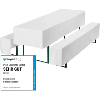 Gräfenstayn® Valentin - Biertischhussen-Set 3 TLG für Bierzeltgarnitur - 50cm oder 70cm Tischbreite - mit Öko-Tex Siegel Standard 100 : "Geprüftes Vertrauen 30571 (Weiß, 70x220cm)