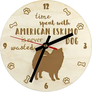 American Eskimo Dog, American Spitz, Eskie - Uhr mit Hund, Holzuhr mit Gravur, personalisierte Uhr von Art-Dog