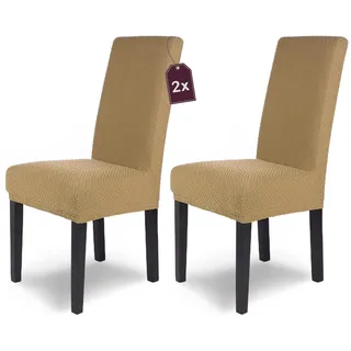 SCHEFFLER-Home Stuhlhussen Stretch Luna/Stuhlhussen Beige 2er Set/elastische Flanell Stuhlabdeckungen/Stuhlhussen Schwingstühle/Hussen Stuhl Überzieher mit Gummiband/Stuhlhussen Samt