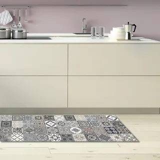 CREARREDA Läufer Teppich Küchenteppich Azulejos Vintage 50x180 Isolierend, feuerhemmend, Kratzfest, hypoallergen, leicht zu waschender Vinyl Teppich. Komplett in Italien hergestellt